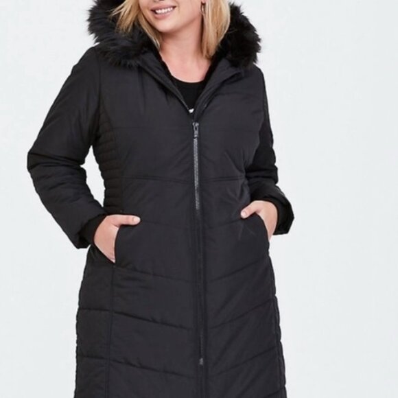 NEW $215 Torrid Maxi Fit & Flare faux Fur Long Hooded Puffer Jacket Coat 3 22/24 - Picture 2 of 7